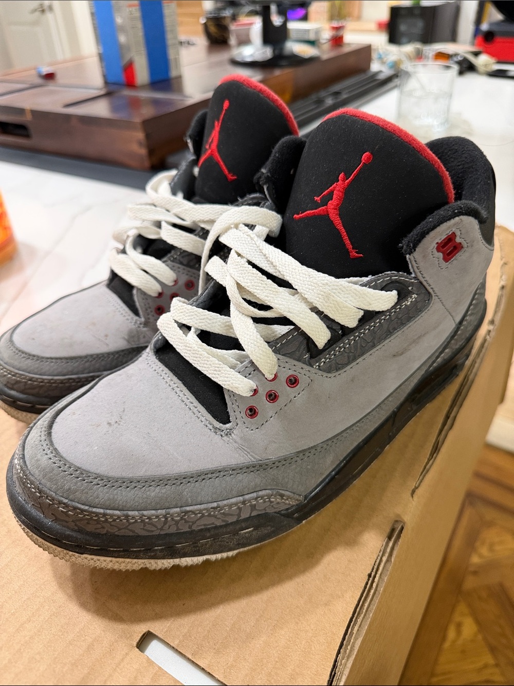 Jordan Retro 3 Grey Black with Red Accents